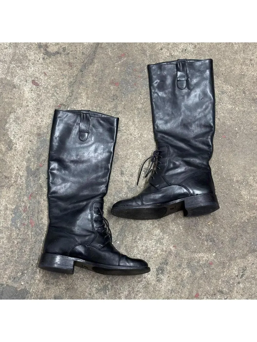 Vintage Black Lace-Up Leather Riding Boots - Picture 2 of 7